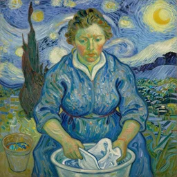 detailed expressionist!! oil painting masterpiece portrait of a washerwoman!! by van gogh, 8 k resolution, smooth, sharp focus, matte painting, beautiful masterpiece expressionist painting
