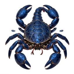 a giant hybrid of crab scorpion turtle shell, crab claws, turtle shell, scorpion tail, shells, blue dark theme, front full view, artstation, orthographic, hd, 8 k, sharp high quality artwork in style of greg rutkowski, concept art, blizzard warcraft artwork, hearthstone card artwork