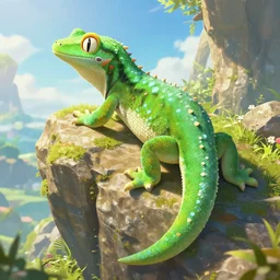 in game footage of a giant gecko from the legend of zelda breath of the wild, breath of the wild art style.