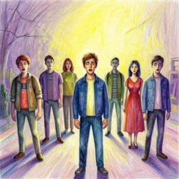 people going insane, colored drawing