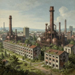 a beautiful very detailed illustration of nature industrial architecture barracks city abandoned urbex by titian, otherworldly alien, archdaily, wallpaper, highly detailed, trending on artstation.