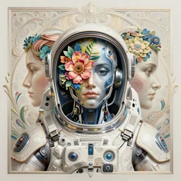 symmetry!! portrait of a robot astronaut, tech face, floral! horizon zero dawn machine, intricate, elegant, highly detailed, digital painting, artstation, concept art, smooth, sharp focus, illustration, art by artgerm and greg rutkowski and alphonse mucha, 8 k