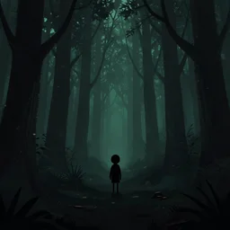 a dangerous dark forest in the style of the video game Limbo, dark and beautiful, trending on artstation, stylized