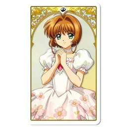 sakura cardcaptor a tarot card with a woman in a flower dress, a character portrait by naoko takeuchi, deviantart, art nouveau, tarot card, rococo, sharp focus, smooth, crisp lines, detailed, elegant, simple colors, official art