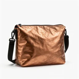 copper messenger bag, professional product shot, isolated on a pure white background, centered, entire object in frame, sharp focus, soft studio lighting