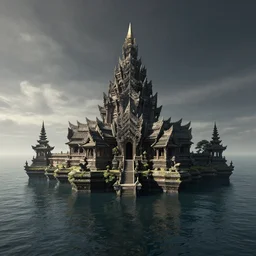 floating water temple inside a void, unreal engine, high contrast, kelly freas