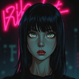 a black girl with neon eyes by junji ito