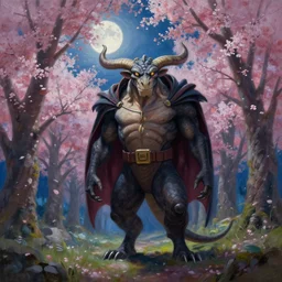 a beautiful painting of the smaug in a cherry blossom forest, volumetric lighting, moonlit by greg rutkowski and kalin popov, trending on artstation, masterpiece,