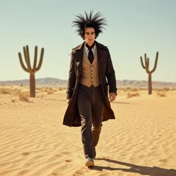 Eduardo Scissorhands walking in the Desert