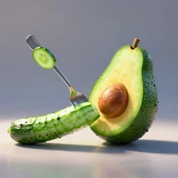 an cucumber murdering an avocado with a spoon by pixar