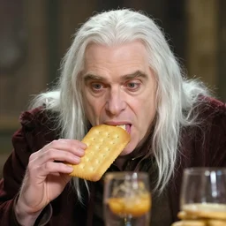 Galdalf licking a Graham cracker