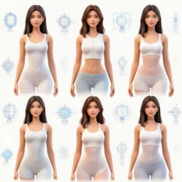 pattern of anthropomorphic 3 d females looking like playboy models accompanying artificial intelligence blueprint