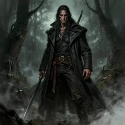James Purefoy as Solomon Kane, a gloomy monster hunter, fantasy concept art by J.Dickenson and Greg Rutkowski