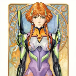 a copic maker art nouveau portrait of a russian girl finely detailed features wearing an evangelion pilot suit designed by balenciaga by john berkey, norman rockwell akihiko yoshida