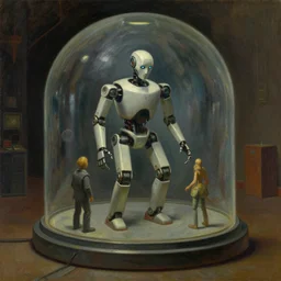 robot being reanimated inside a dome - shaped control center, evil lair, grant wood, pj crook, edward hopper, oil on canvas