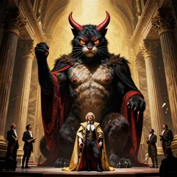 album cover of opera about a giant devil cat king. italy 1 8 3 2