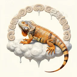 sacred iguana, acanthus scroll, ceremonial clouds, dripping paint, fibonacci rhythm, artstation, art germ, wlop, karol bak, christopher balaskas, ross tran