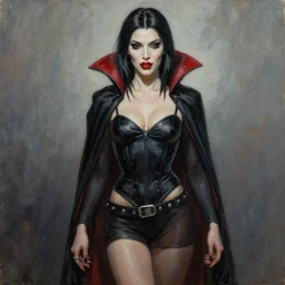 Close up of full body of Vampirella, oil on canvas, artgerm, hyperrealistic, norman rockwell, craig mulins, trending on pxiv