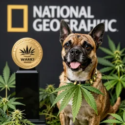 national geographic professional photo of a cannabis dog, award winning, 4 k, highly detailed