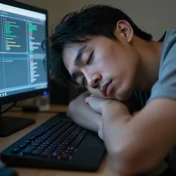 Extreme close-up shot of a sleep-deprived programmer, Sigma 24 mm f/8