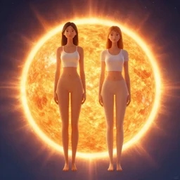 2 big tall high woman on the surface of the sun