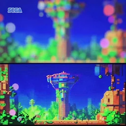 2 d jrpg videogame cutscene screenshot. sega genesis 1 6 - bit blast processing 2 d graphics. utopian. pop. bokeh. lens blur. background bokeh. filter. desktop wallpaper. masterpiece. sci - fi. fantasy. trending. artstation, cgsociety, reddit, instagram, youtube, twitter.