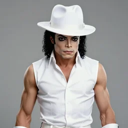 angry michael jackson!!! full medium concept art of muscular michael jackson!! in white fedora hat and white suit as muscular character, beautiful landscape, 4 k anime character anime concept art ink by akira toriyama, artstation