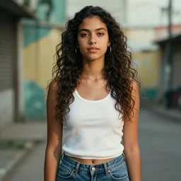 photo of a young brazillian woman in the style of martin schoeller