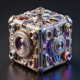 ultra detailed photorealistic the c 4 d render huge square blind box with high - tech bling covered with spaceship parts, in the universe, cinematic light, sci fi, glossy, cybernetic machines, colorful, wires, robotics, futuristic decor, trending on artstation, global illumination, ultra realistic illustration, matte painting, high detailed, unreal engine, octane render, by sparth