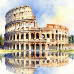 a beautiful insanely intricate watercolor illustration of colosseum in rome, reflexions, colorfull, by william turner art, by greg rutkowski, by james jean, by rossdraws, by frank franzzeta, by sakimichan, by edmund dulac, trending on artstation, insanely detailed, masterpiece,