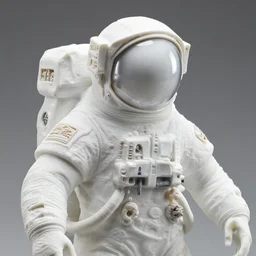 real delicate ceramic porcelain sculpture of a woman astronaut wearing helmet with parisian ornaments, detailed on an intricate white surface by victo ngai and takato yamamoto, micro detail, subsurface scattering, translucent, thin porcelain, octane renderer, white color, physically based rendering, trending on cgsociety