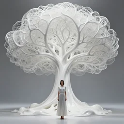 white tree fluid generative cellular architecture, woman standing, super architecture concept art by zaha hadid, highly detailed, intricate