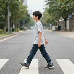 a boy named alex walking across the road