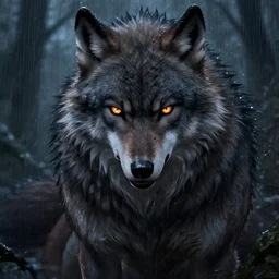 a werewolf, scarred, wet, raining, close up, rim lighting, portrait, sinister atmospheric lighting. highly detailed painting by greg rutkowski, anime style