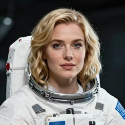 highly detailed portrait of a hopeful pretty astronaut lady with a wavy blonde hair, by dustin nguyen, atey ghailan, by joe fenton, by greg rutkowski, by konstantin yuon, 4 k resolution, nier : automata inspired, bravely default inspired, vibrant but dreary but upflifting red, black and white color scheme!!! ( ( space nebula background ) )