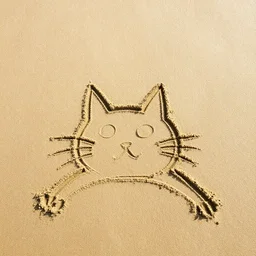beach sand drawing of a cat