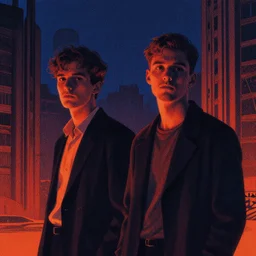 chillwave, mads berg, karolis strautniekas, film noir, stippled light, dramatic lighting, editorial illustration, detailed, fine texture, matte print, art deco, brutalism, dark blue + dark orange, red, black, ( ( habitat 6 7 background ) )
