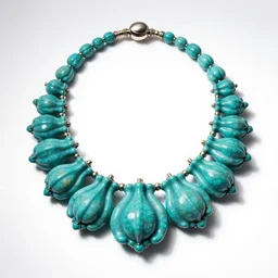 luxurious turquoise squash blossom necklace, professional product shot, isolated on a pure white background, centered, entire object in frame, sharp focus, soft studio lighting