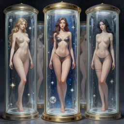 collection of beautiful celestial females exposed in cryo chamers by James Jean, intricate, elegant, highly detailed, centered, digital painting, artstation, concept art, smooth, sharp focus, illustration, by Peter Mohrbacher, WLOP