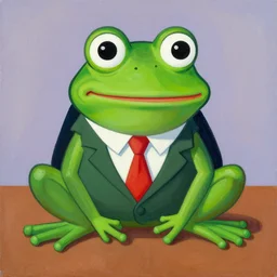 pepe the frog in business suet, by jean baptiste monge, acrilic paint