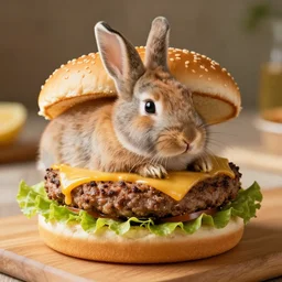 a rabbit inside a hamburger