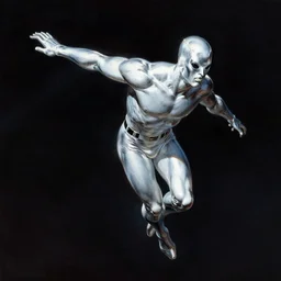Silver Surfer flying through space, by Frank Frazetta
