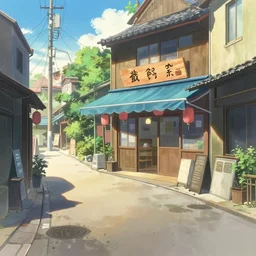 an empty street ， chinese restaurant ， makoto shinkai style