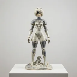 a surreal contemporary ceramic sculpture of on a plinth, by victo ngai, by hikari shimoda, by tracie grimwood, in the style of nier automata and astroneer, plain background