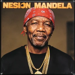 an album cover of neslon mandela the rapper, wearing gold chain and bandana vinyl cover 1 9 9 0
