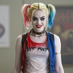 sophie turner as harley quinn, movie directed by joss whedon, movie still frame, promotional image, critically acclaimed, top 6 best movie ever imdb list, symmetrical shot, idiosyncratic, relentlessly detailed, cinematic colour palette