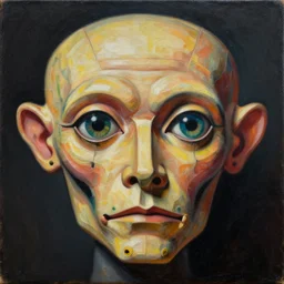 puppet face by pablo picasso, oil on canvas, hdr, high detail, photo realistic, hyperrealism, matte finish, high contrast, 3 d depth, centered, intricate, masterpiece, vivid and vibrant colors, enhanced light effect, enhanced eye detail, artstationhd