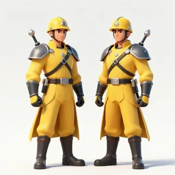 fantasy character illustration of two guards wearing yellow who are exactly the same looking at each other, trending on artstation, digital art ( by jesper ejsing ) ( by clint cearley ) ( by raluca marinescu )