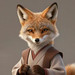 beautiful portrait of a female anthropomorphic coyote fursona wearing jedi robes looking cute. detailed hands. character design by charlie bowater, ross tran, artgerm, and makoto shinkai, detailed, soft lighting, rendered in octane
