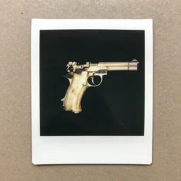 gun made of bones, polaroid photo
